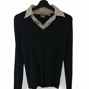 VTG Y2K Ladies’ Collared Black Sweater Sparkle Size Large (12/14)